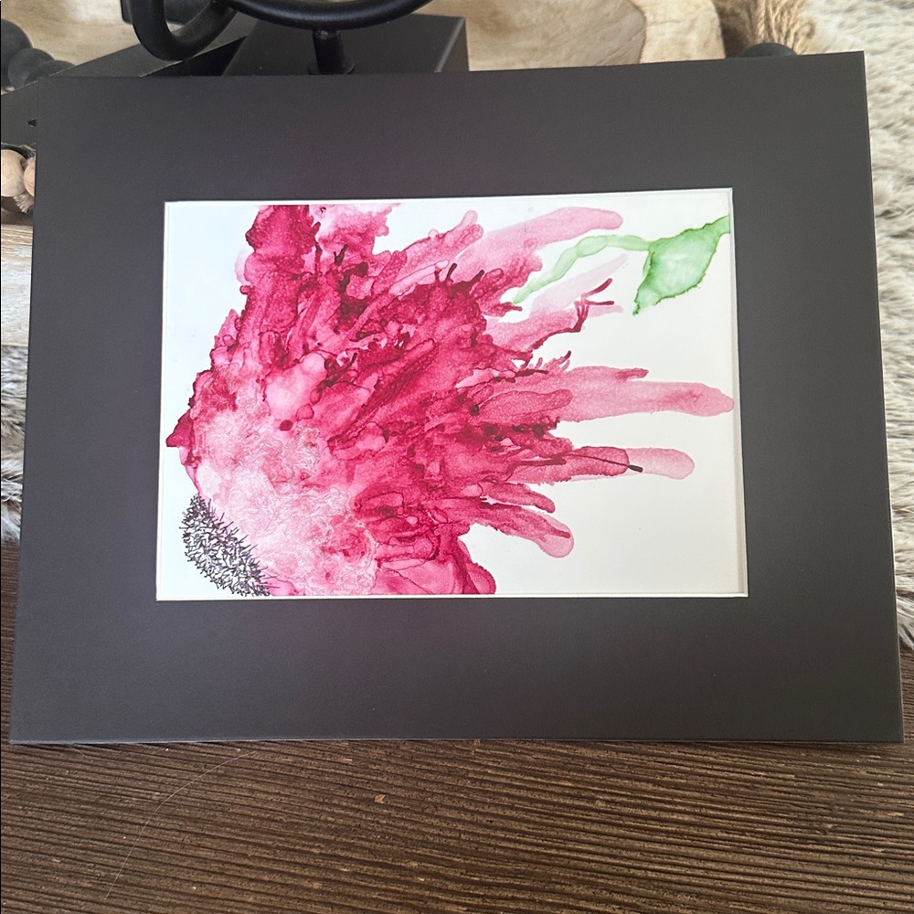 Hand crafted magenta one of a kind botanical abstract alcohol ink painting - Picture 4 of 12
